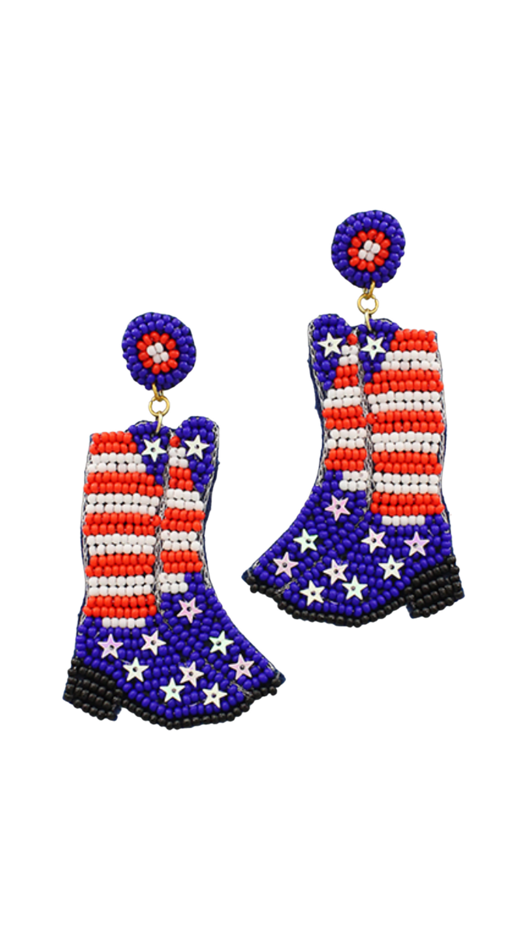 Patriotic Cowboy Boots Beaded Earrings